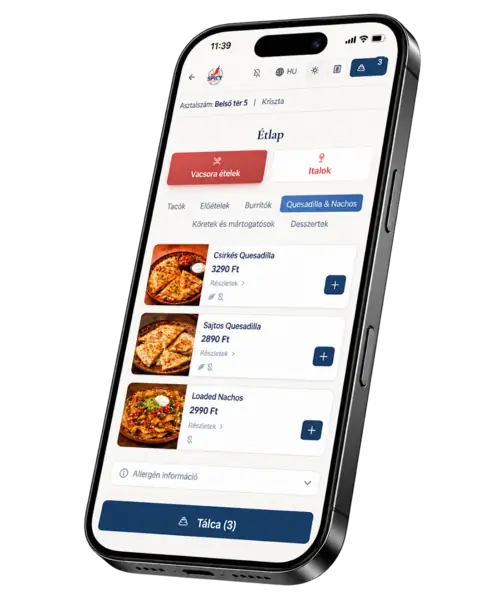 Spicy éttermi rendelési alkalmazás telefonon